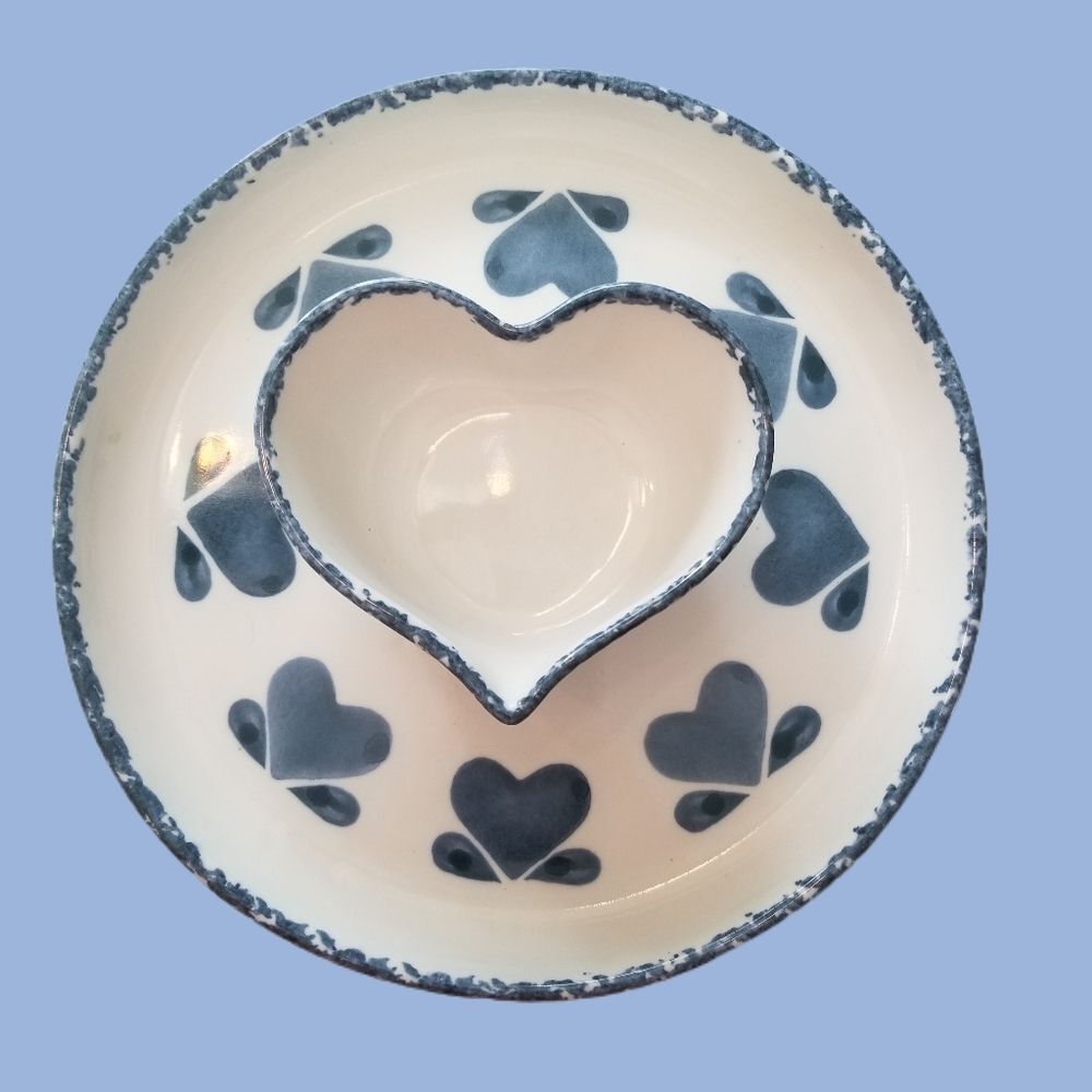 Chaparral Signed Country Folk Art‎ Hearts Chip And Dip Centerpiece Bowl Stonewar